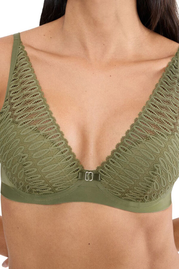 Triumph Soutien decote profundo em renda estampada verde