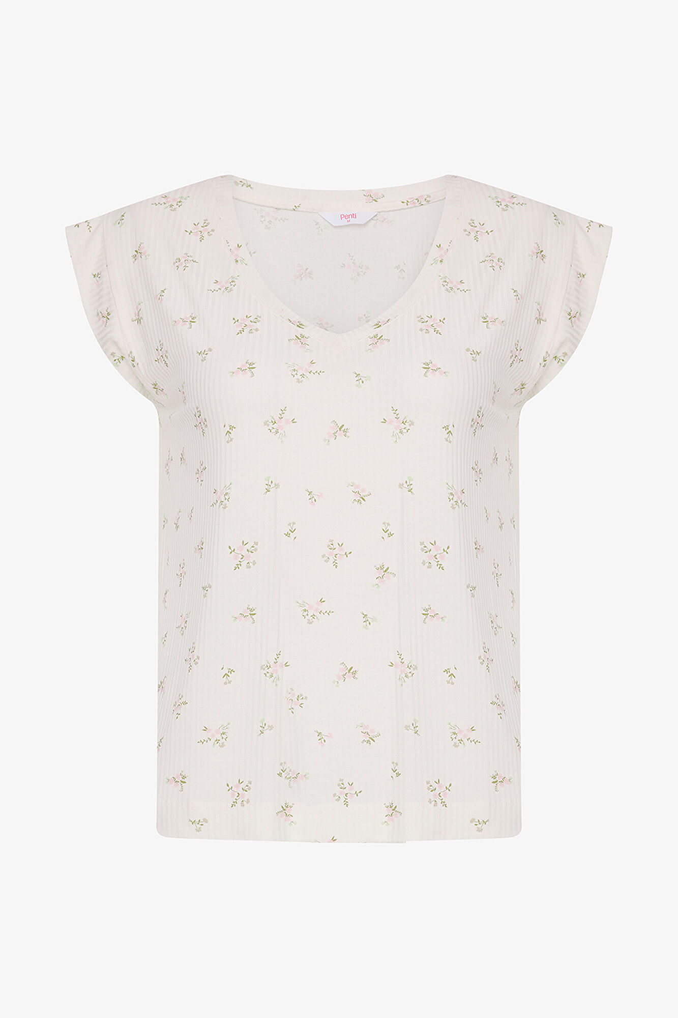 Penti Camisa de pijama de manga curta floral marfim