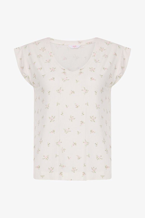 Penti Camiseta manga corta de pijama marfil flores marfil