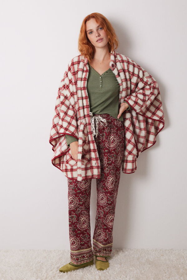 Women'secret Camiseta manga larga tejido waffle verde kaki