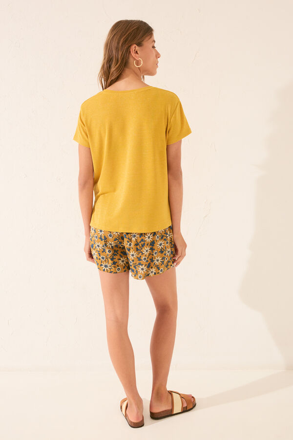 Women'secret T-shirt canelada manga curta com lurex dourado estampado