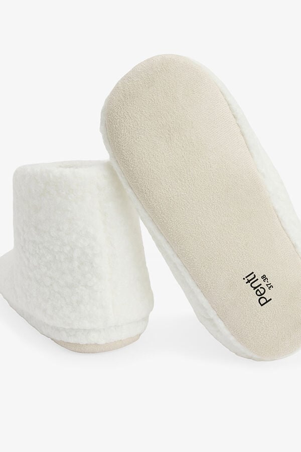 Penti Chinelos de quarto bordados com o slogan Feel Good bege