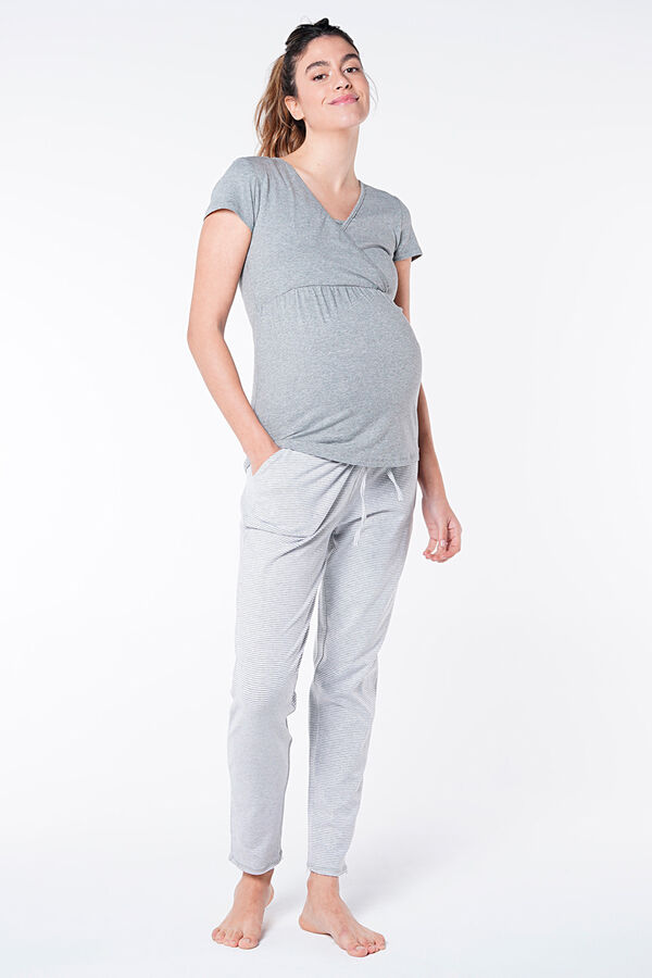 Womensecret T-shirt de pijama maternity amamentação riscas cinzento