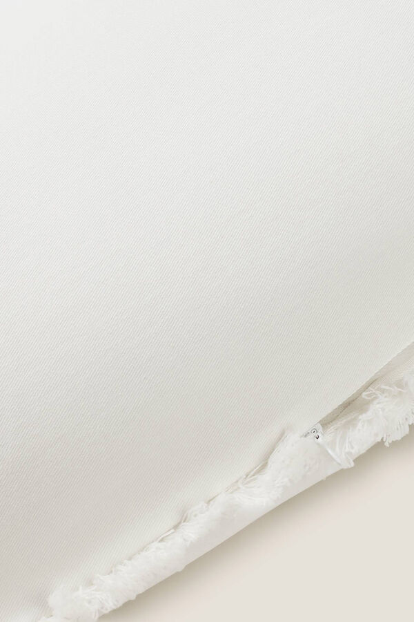 Textura Capa travesseiro algod&atilde;o flores franjas bege