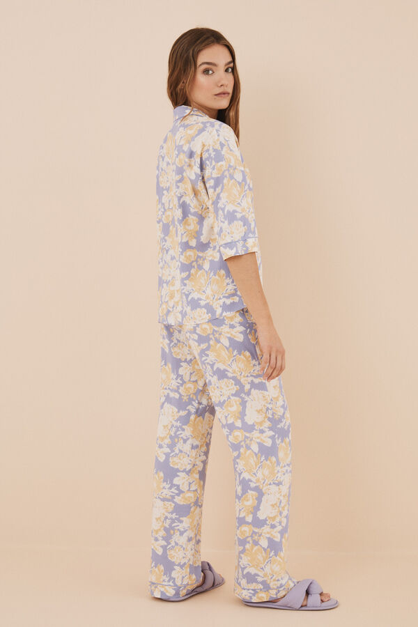 Women'secret Pijama camisero largo flores lila estampado