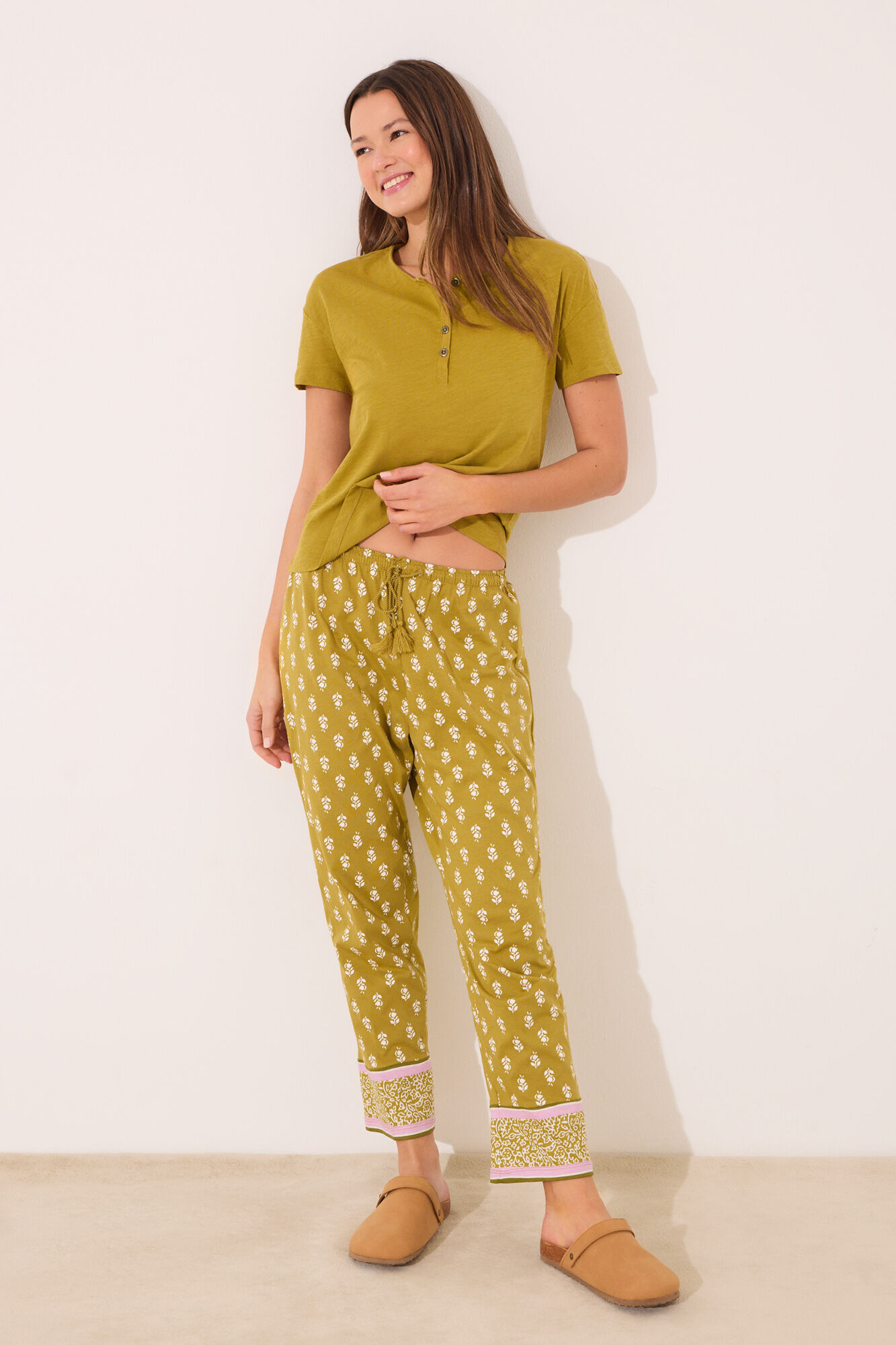 Women'secret Pantal&oacute;n largo 100% algod&oacute;n flores