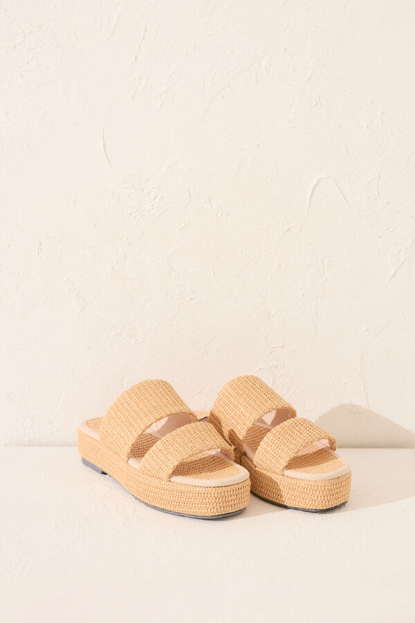 Women'secret Sandalias plataforma rafia natural nude