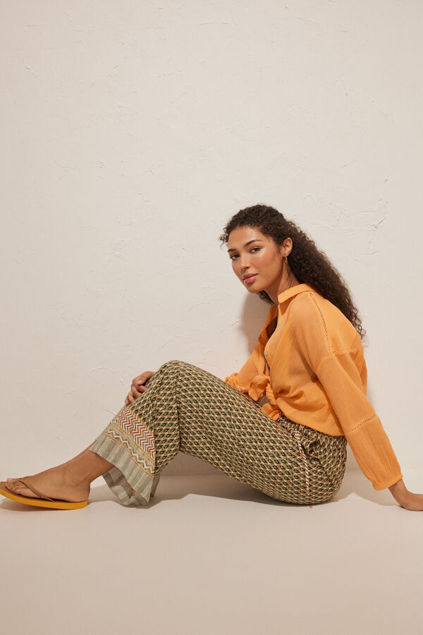 Women'secret Pantal&oacute;n viscosa estampado verde estampado