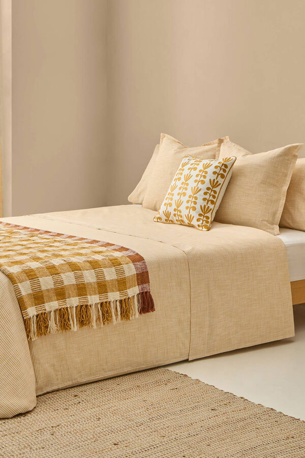 Textura S&aacute;bana algod&oacute;n rayas efecto lino amarillo