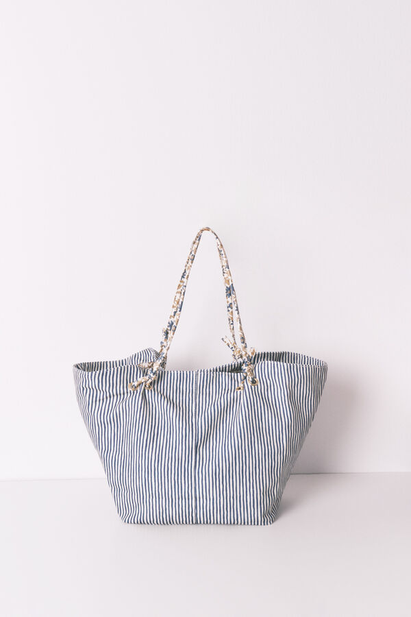 Women'secret Mala tote bag de lona riscas azul