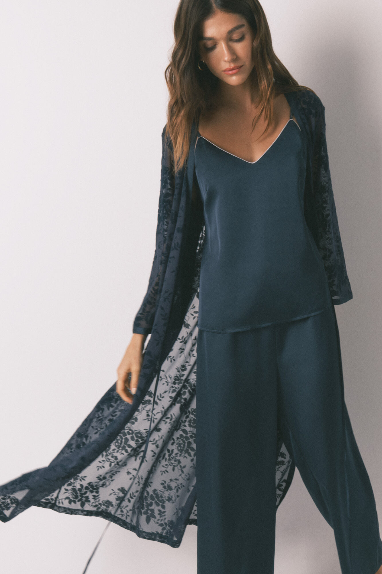 Women'secret Robe longo e solto de cetim azul