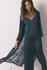 Women'secret Robe longo e solto de cetim azul azul
