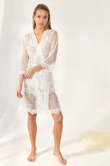 Promise Robe curto elegante quimono renda branco