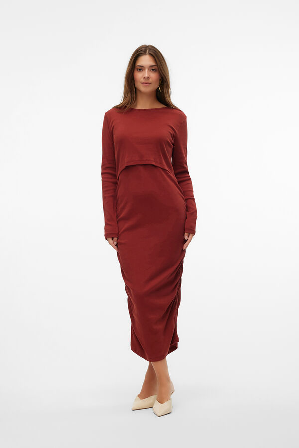 Mamalicious Vestido midi de malha fina para maternity castanho