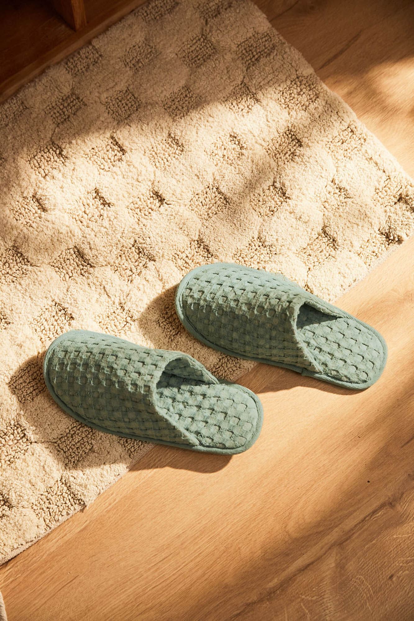 Calma House Chinelos de algod&atilde;o verde claro ola