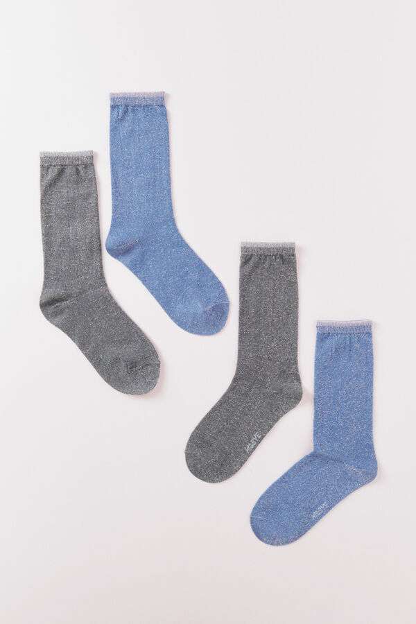 HI&BYE Pacote com 2 meias de lurex azul e cinza  azul