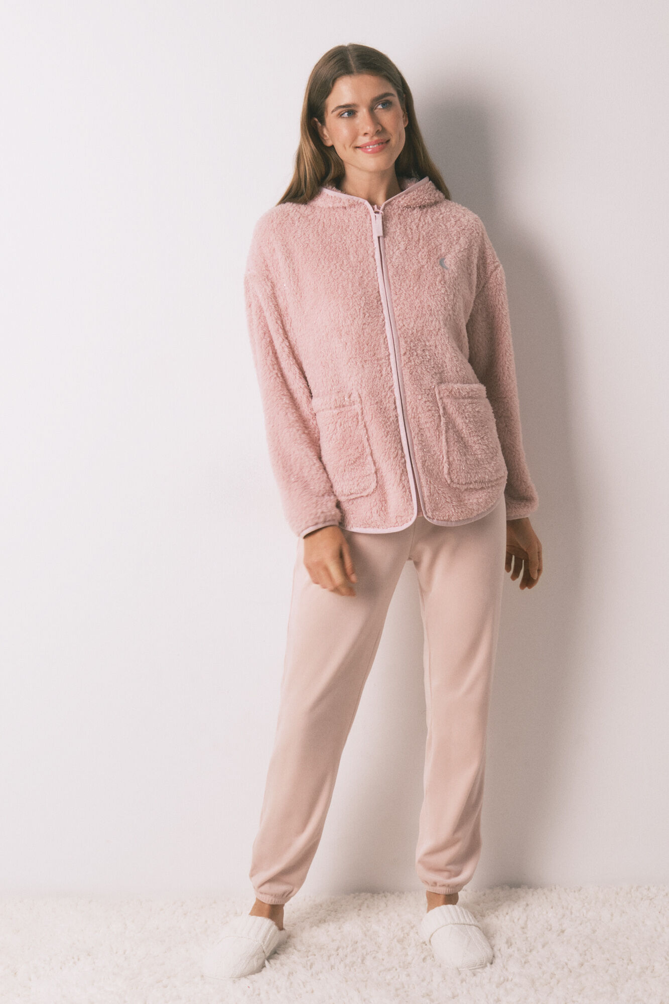 Women'secret Robe curta tecido de pelo rosa lurex