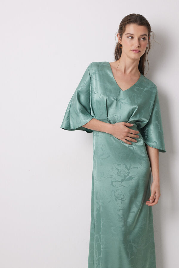 Women'secret Vestido caft&aacute;n sat&eacute;n jacquard verde verde