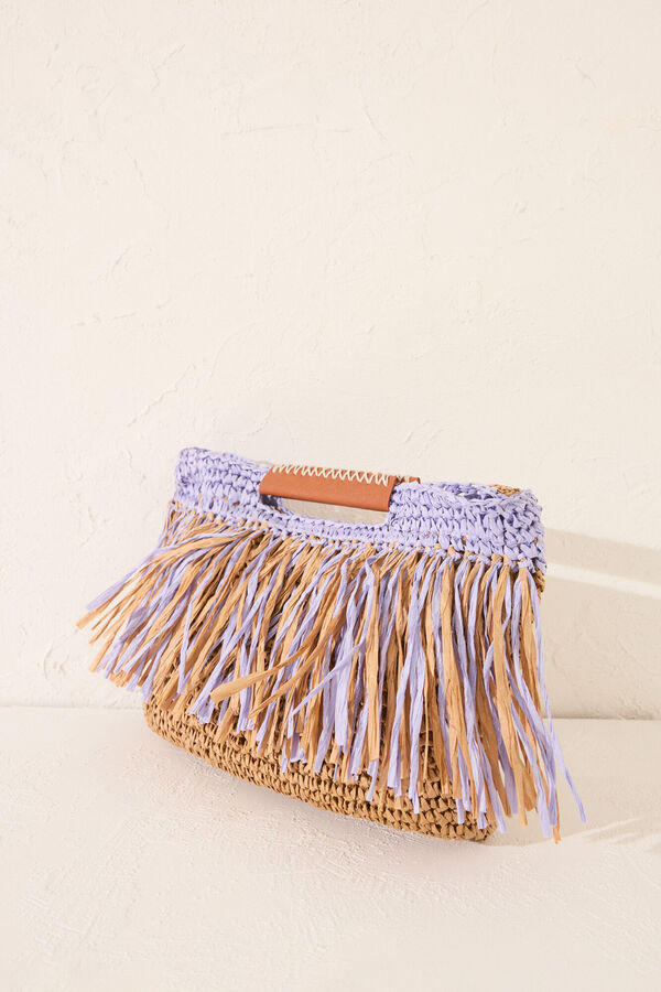 Women'secret Bolso mediano rafia flecos azul