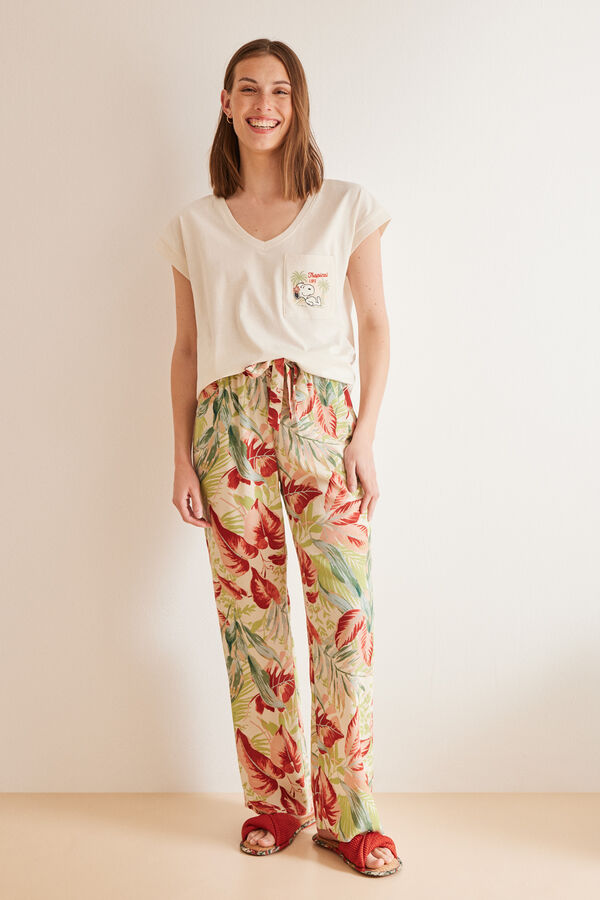 Women'secret T-shirt 100% algod&atilde;o manga curta Snoopy bege