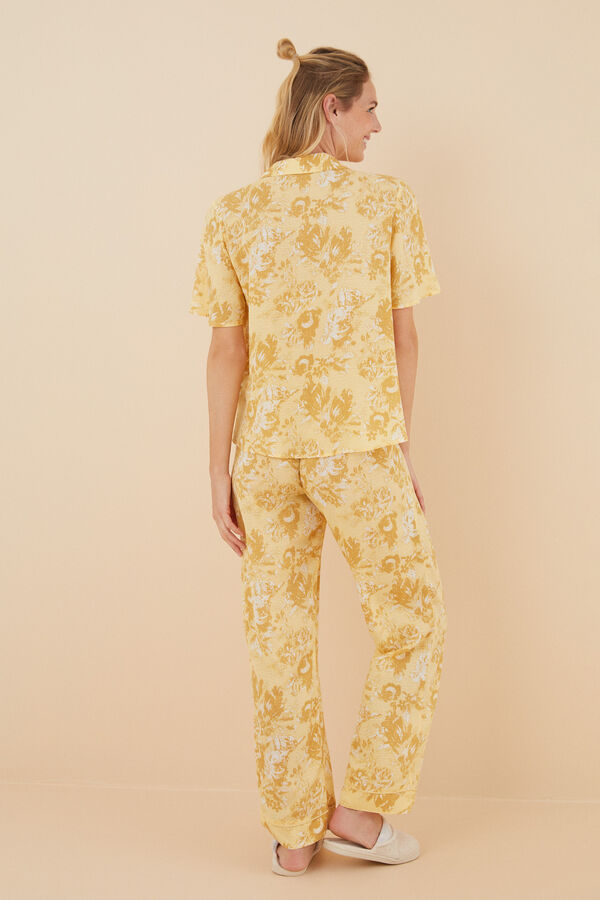 Women'secret Pijama camisero largo flores amarillo estampado