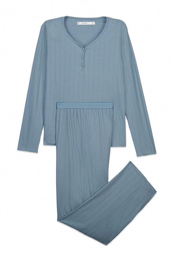 Women'secret Pijama largo textura pointelle verde azul