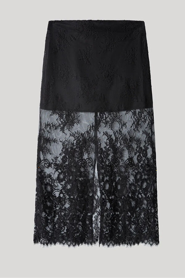 Gisela Falda negra de encaje con forro interior y acabado sofisticado negro