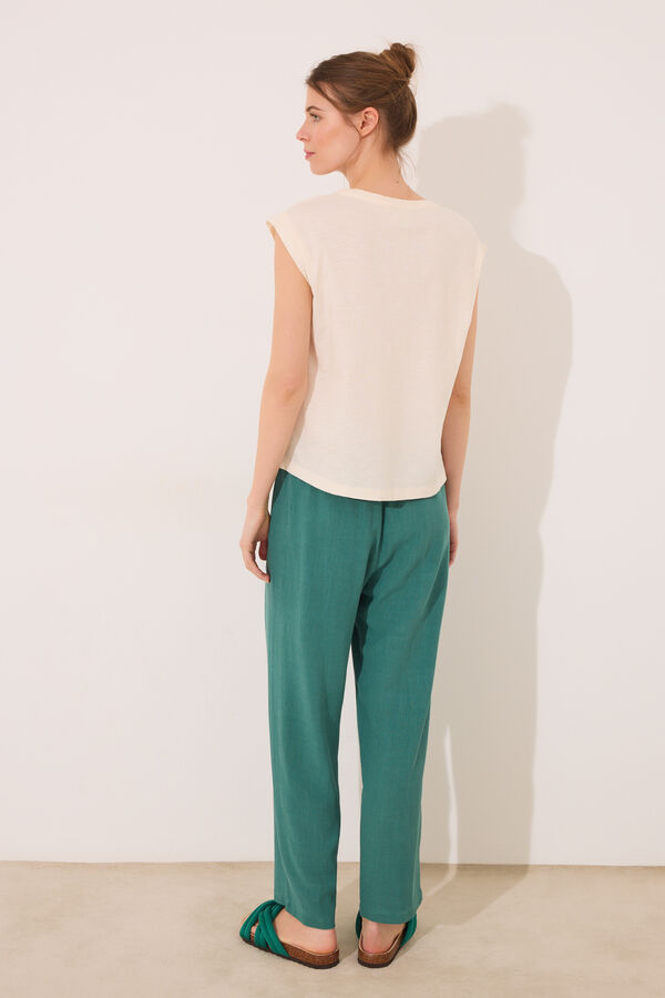 Women'secret Pantal&oacute;n Capri lino y viscosa verde verde