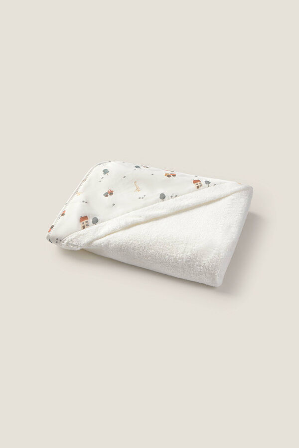 Textura Toalla capucha estampado casitas blanco