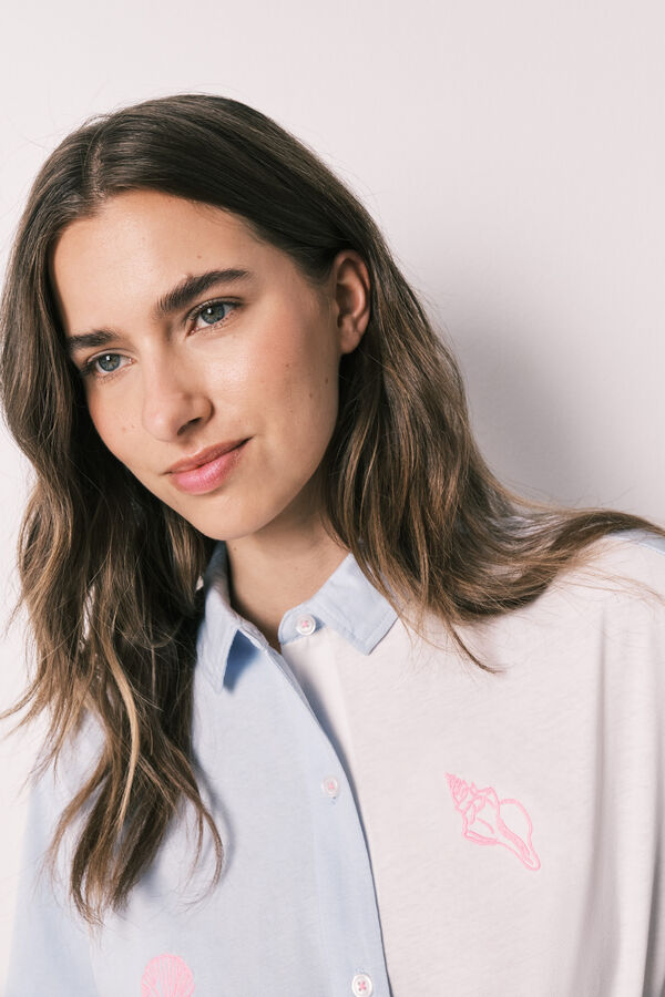 Women'secret Pijama curto camiseiro em algod&atilde;o com n&oacute; azul