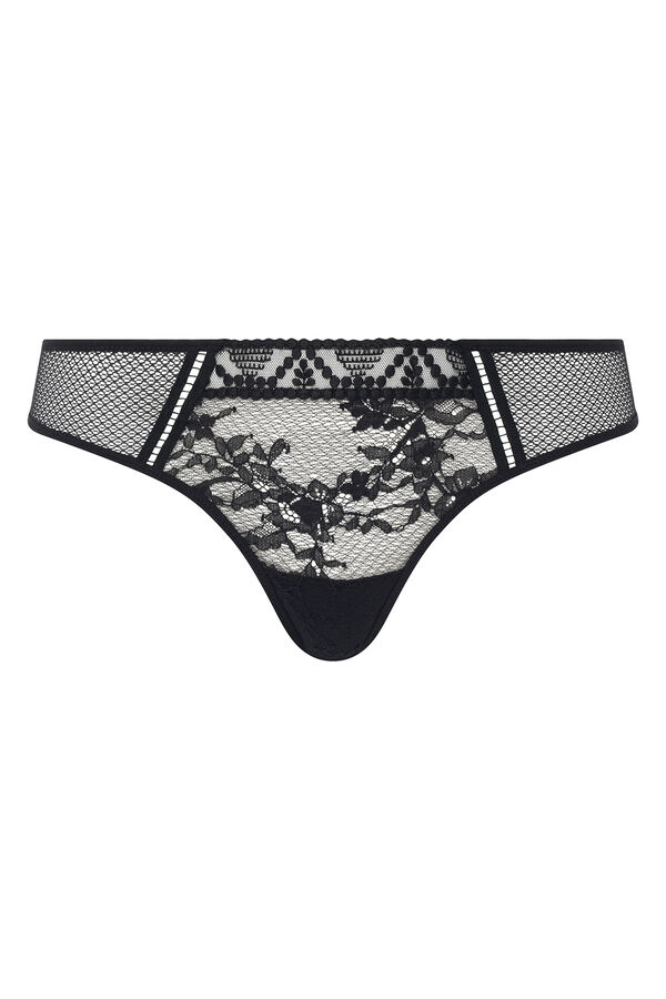 Passionata Tanga Olivia em renda e tule bordado preto