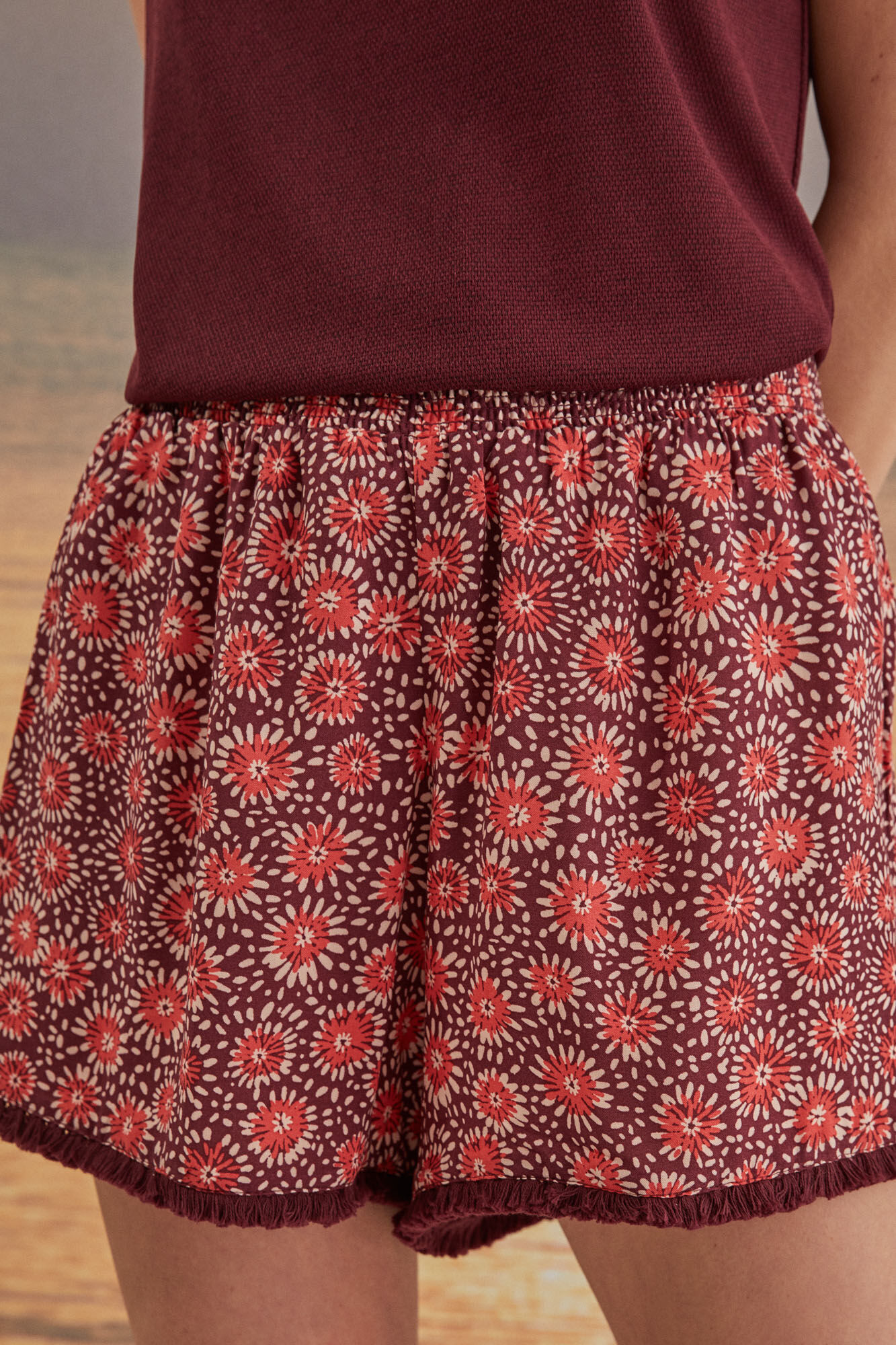 Women'secret Pantal&oacute;n corto estampado granate