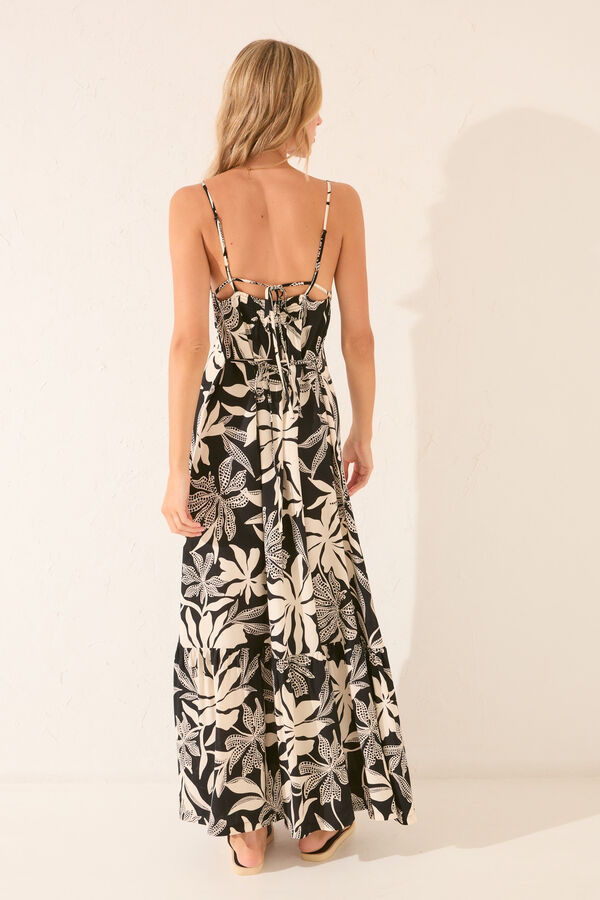 Women'secret Vestido largo estampado flores negro