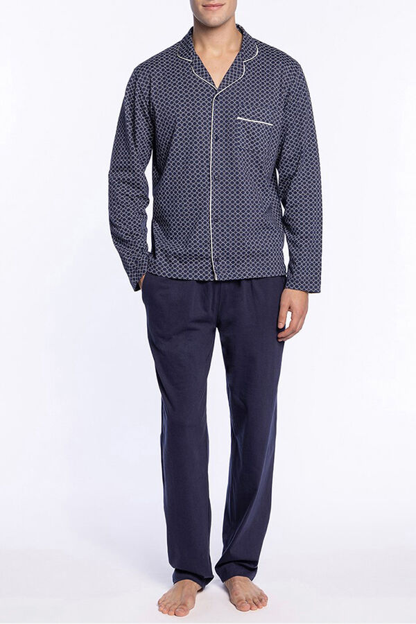 Punto Blanco Conjunto de pijama largo abierto Elegance azul