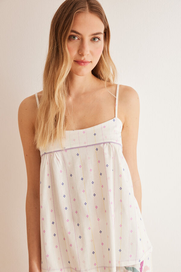 Women'secret Pijama 100% algod&oacute;n rombos bordados blanco