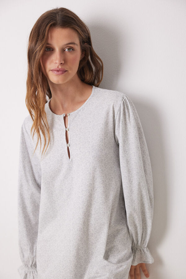 Women'secret Camisa de dormir curta estampada 100% algod&atilde;o branco