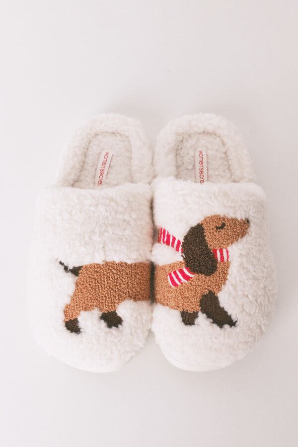 Women'secret Zapatillas casa borreguito perrito marfil