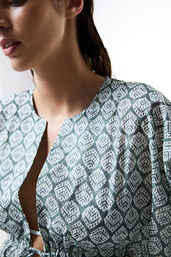 Penti Caftan de praia verde estampado estampado