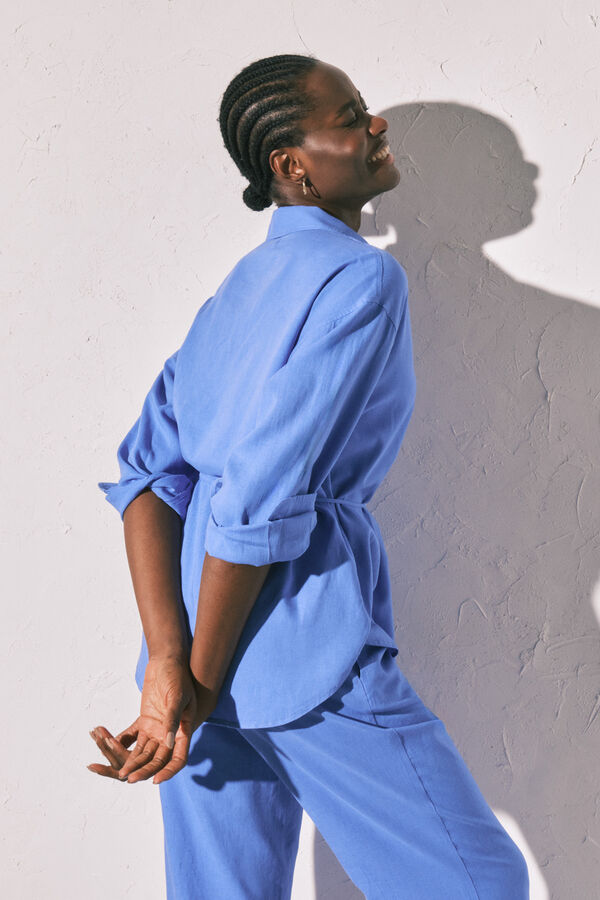 Women'secret Camisa manga larga lino azul azul