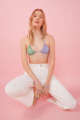 HI&BYE Top bikini triangular cortina brillos azul