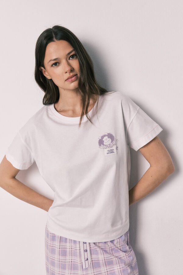 Women'secret Pijama comprido em algod&atilde;o Mafalda aos quadrados estampado
