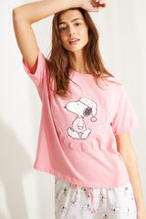 Womensecret Pijama largo manga corta algodón Snoopy rosa