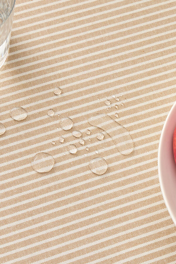 Textura Toalha de mesa riscas de algod&atilde;o resistente a manchas cru