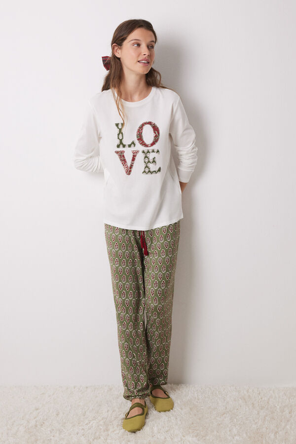 Women'secret Camiseta manga larga 100% algod&oacute;n LOVE marfil