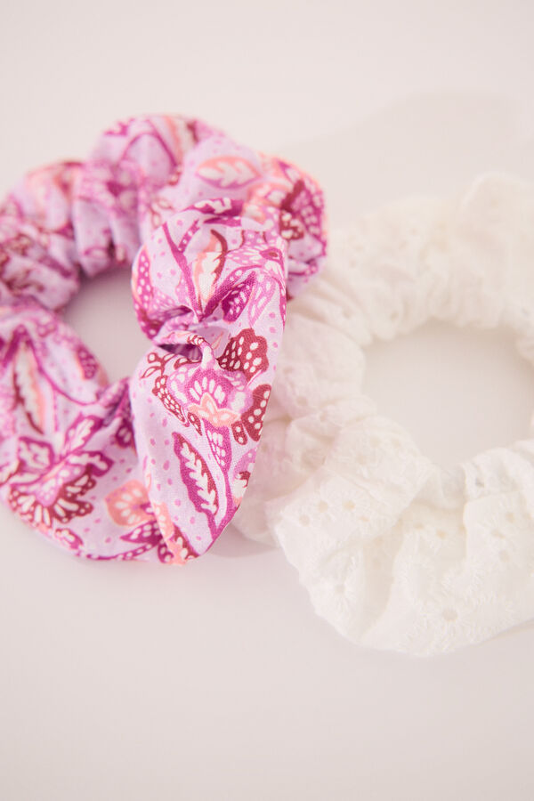 Women'secret Pacote com 2 el&aacute;sticos de cabelo brancos e multicoloridos estampado