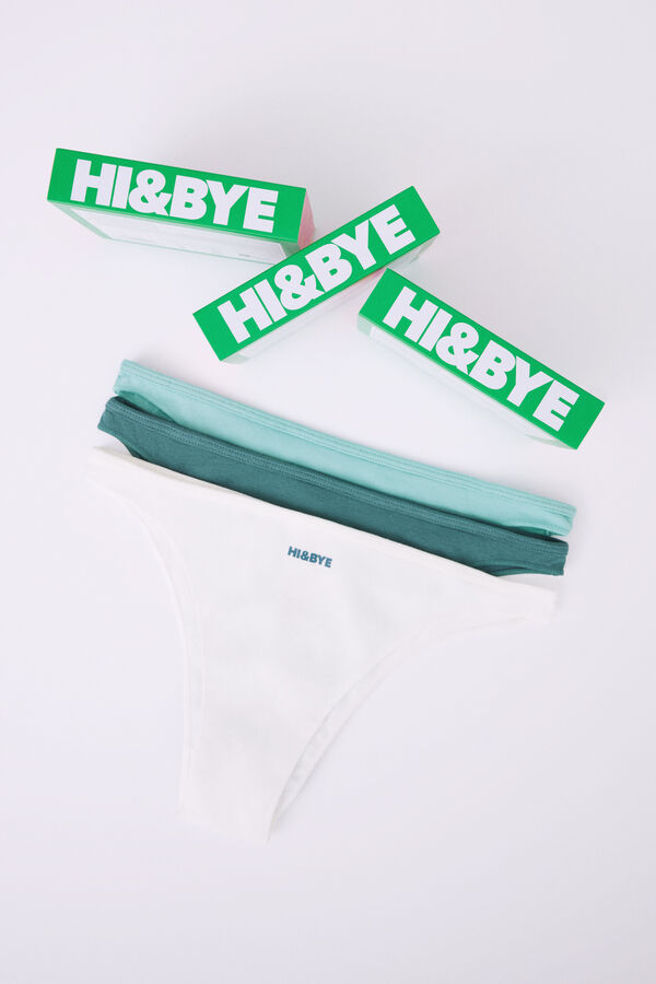 HI&BYE Pack 3 bragas brasile&ntilde;as algod&oacute;n verde, marfil y azul multicolor