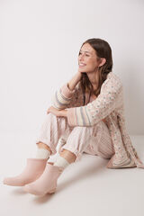 Women'secret Cal&ccedil;a longa de flanela riscas rosa rosa