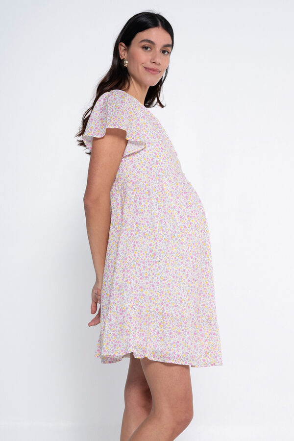 Ohma! Vestido de amamenta&ccedil;&atilde;o estampado com bot&otilde;es branco