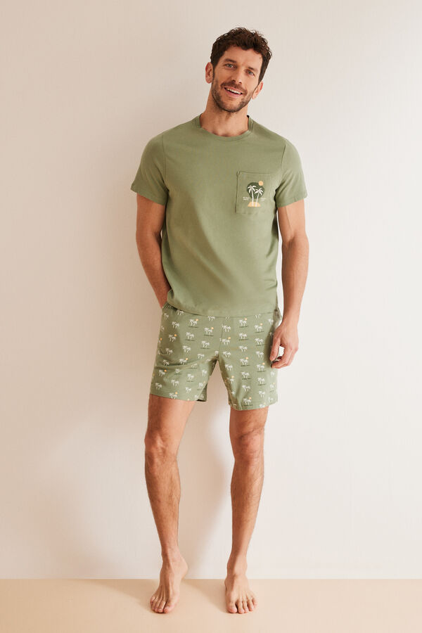 Women'secret Pijama corto hombre 100% algod&oacute;n palmeras kaki