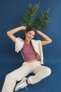 HI&BYE Cal&ccedil;a jogger de pel&uacute;cia amarela clara